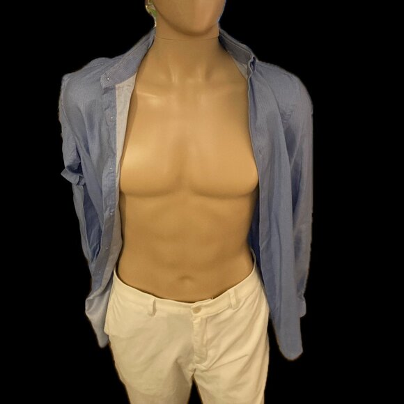 Blue Collared Shirt/Black Pattern Zara Man USA Large/ Mex. 42 Slim Fit - Picture 4 of 6